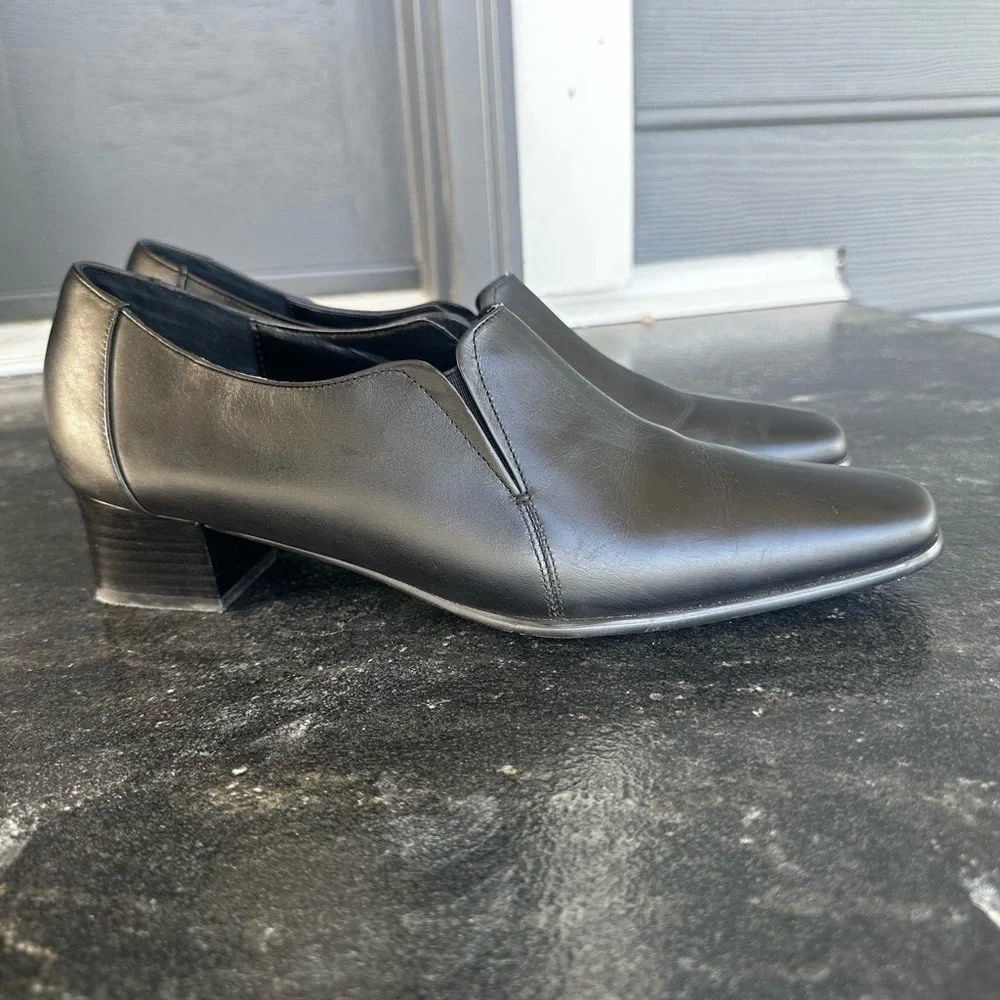 David Tate black leather loafers shoes square toe witchy comfort size 10 slip on - Picture 5 of 6